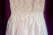 Miss Selfridge Coral/Peach Colour Sequined Bodice Lace Overlayered Skirt, Knee Length Dress