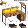 120cm Computer Desk with 5 Fabric Drawers, Reversible Home Office Desk with Printer Cabinet, Writing Desk with Monitor Stand & Power Outlets, Study Table with LED Light, Rustic Brown Image 7