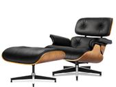 Replica Lounge Chair with Ottoman Black Lather Walnut Wood Genuine Leather Chaise for Living Room