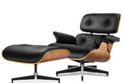Replica Lounge Chair with Ottoman Black Lather Walnut Wood Genuine Leather Chaise for Living Room