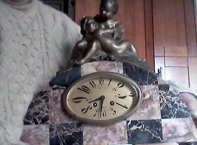 Art Deco Portoro Marble Mantle Clock