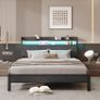 King Bed Frames with 5ft Upholstered Wooden Two-shelf Storage Headboard, Charging Station,LED Lights Image 7