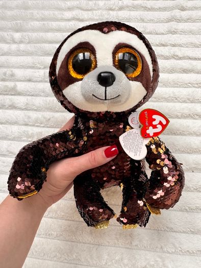 TY Flippables Dangler Sloth Brown Gold Sequins approx. 23 cm. Used Please see photos