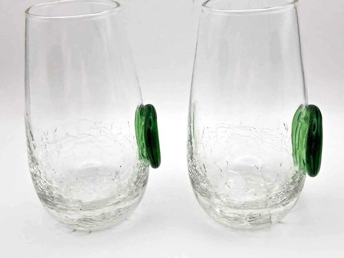 Clear Crackle Shot Glass with Applied Green Glass Medallion