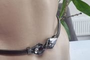 Pewter elasticated metal belt with gem clasp