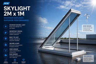 NEW- Aluminum Skylight Window with Wind & Rain Sensor (Double Glazed)