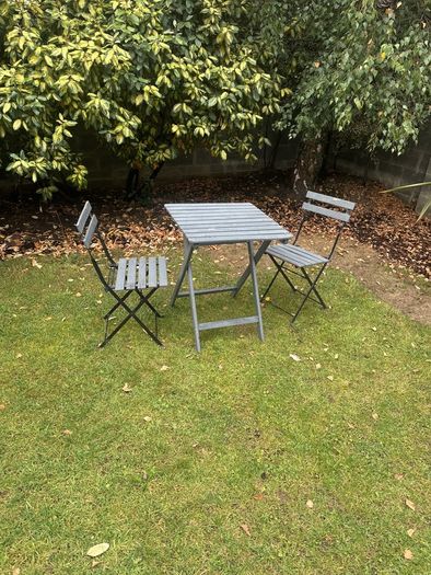 garden table and 2 chairs