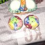 Vintage Hand Painted Ceramic Cruet Shakers design Roses flower balls sitting inside Woven Basket, from Arklow Image 2