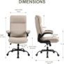 Ergonomic Office Chair Computer Chair Executive Office Chair with Flip Up Armrest High Back Rocking Function Height Adjustable Comfortable Desk Chair for Home Office Fabric Cream Image 2