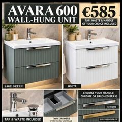 Avara 600 wall hung unit tap waste and wrap around handles included