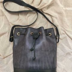 Navy and dark green vintage Chesneau drawstring bucket bag