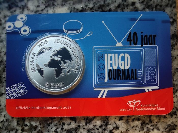 Netherlands 5 Euro Uncirculated Coin 2021 - NOS Youth News - Dutch Coincard Catalogue