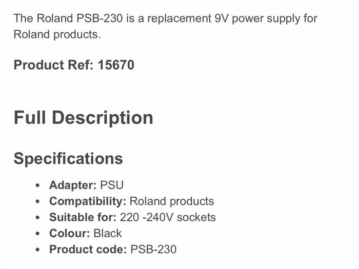 Roland AC Adaptor PSB-230UK