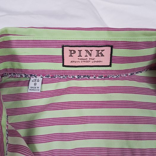 Thomas Pink Jermyn Street London Green Pink Striped Cotton Dress Shirt 8UK/36EU
