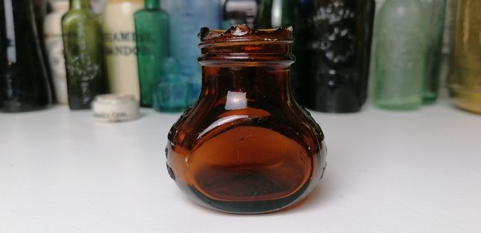68 - Vintage 4oz Bovril Dark Brown Glass Embossed Letters Jar