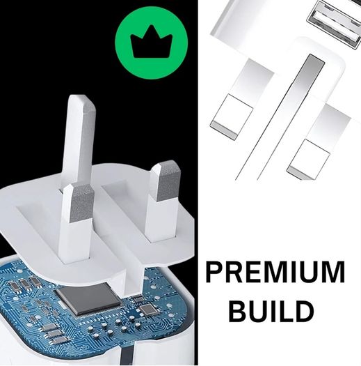 USB C and USB Plug, 38W Charging Adapter, 3 Pin UK Mains, Foldable, Travel, Super Fast Charger, for iPhone 16, 15, 14, 13, 12, 11 Pro Max, XS, XR, 8, SE, iPad, Samsung, Google Pixel, Multi-Device, PD
