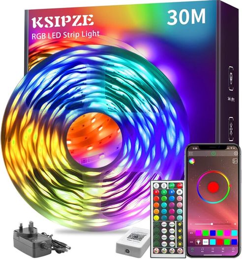 30m Led Strip Lights RGB Music Sync Color Changing, Led Lights with Smart App Control Remote, Lights for Bedroom Lighting Flexible Home Decoration