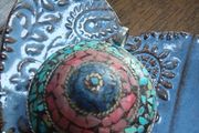 Turquoise,Coral and Lapis Mosaic Pendent