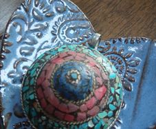 Turquoise,Coral and Lapis Mosaic Pendent
