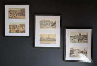 Vintage Dublin Wall Art 3 Framed Displays with 6 Old Postcards