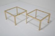 Vintage Pair of Brass and Glass Side Tables, Italy, 1970s