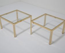 Vintage Pair of Brass and Glass Side Tables, Italy, 1970s
