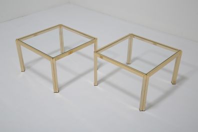Vintage Pair of Brass and Glass Side Tables, Italy, 1970s