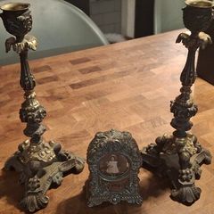 Antique French Candlesticks and Frame