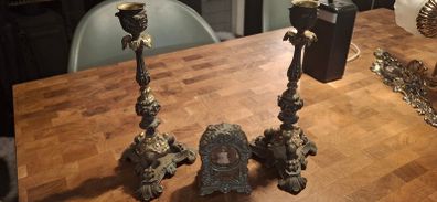 Antique French Candlesticks and Frame