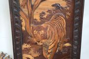 Vintage Wood Inlay Panel Tiger