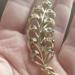 Vintage Brooch with Green Rhinestones.