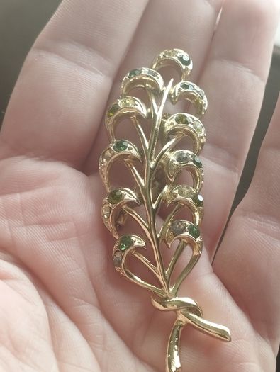 Vintage Brooch with Green Rhinestones.