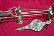 Brass Fireplace Companion Set, Dogs and Belows