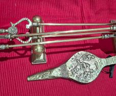 Brass Fireplace Companion Set, Dogs and Belows