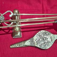 Brass Fireplace Companion Set, Dogs and Belows