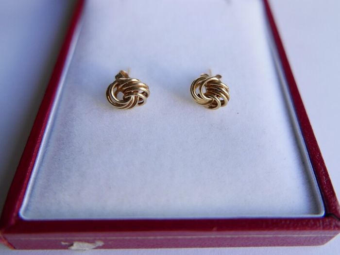 Vintage Solid 9ct Yellow Gold 375 Knot  Stud Earrings,  0,6g
