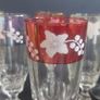 Fabulous Set of Six Vintage Retro Pressed Glass Footed Flutes with Bands of Iridescent Rainbow Colours and Floral Motifs, Capacity 120mls Image 7
