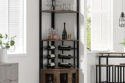 Corner Bar Cabinet with Glass Holder, 4 Tier Liquor Wine Cabinet with Metal Mesh Doors, Buffet Cabinet Wine Rack Cabinet with Anti-tip Kit for Home Coffee Bar Liquor and Wine Storage