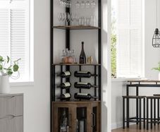 Corner Bar Cabinet with Glass Holder, 4 Tier Liquor Wine Cabinet with Metal Mesh Doors, Buffet Cabinet Wine Rack Cabinet with Anti-tip Kit for Home Coffee Bar Liquor and Wine Storage