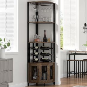 Corner Bar Cabinet with Glass Holder, 4 Tier Liquor Wine Cabinet with Metal Mesh Doors, Buffet Cabinet Wine Rack Cabinet with Anti-tip Kit for Home Coffee Bar Liquor and Wine Storage