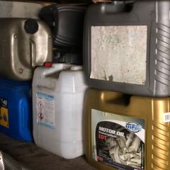 Empty engine oil cans