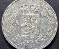 1868 Belgium 5 Francs - Leopold I Silver coin