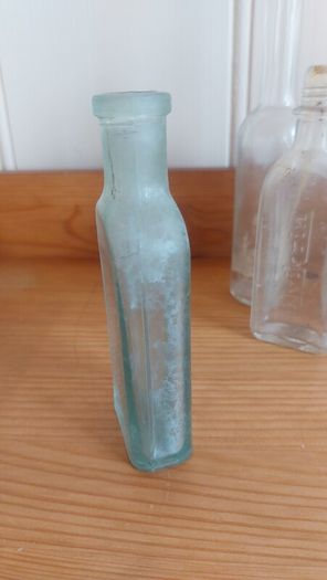 Fabulous Collection of Four Assorted Antique and Vintage Apothecary and Household Bottles in Clear Glass, Price for All Four, Not Splitting