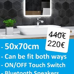 LED Bathroom Mirror Bluetooth Speakers Demister Antifog 50cm Makeup Comsetic Bright Light