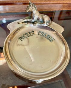 Vintage "Pocket Change" Embossed Brass Coin Trinket Valet Dish Desk Tray Money Pin Dish