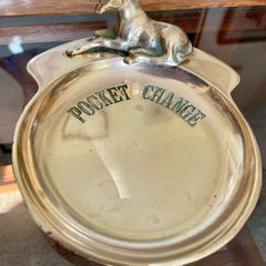 Vintage "Pocket Change" Embossed Brass Coin Trinket Valet Dish Desk Tray Money Pin Dish