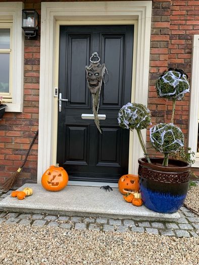 Front door chrome handle, knocker and letterbox