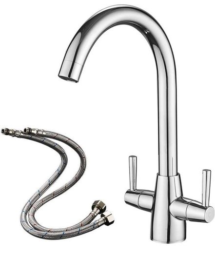 Kitchen Mixer Tap Dual Lever Swivel Spout Chrome Sink Taps (FREE POSTAGE)