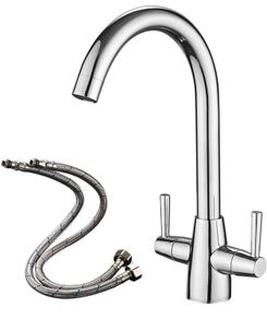 Kitchen Mixer Tap Dual Lever Swivel Spout Chrome Sink Taps (FREE POSTAGE)