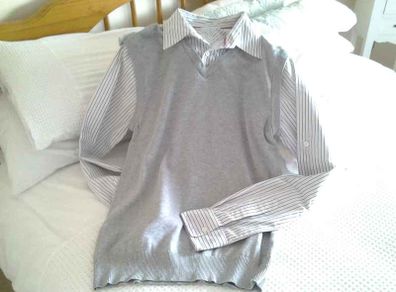 Men's Grey Pullover with Shirt Attached